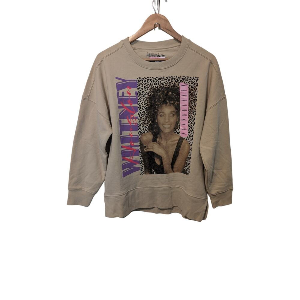 Whitney Houston Graphic Band Sweatshirt Womens Small Tan Retro Music R&B Pop